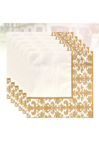 Restoran ve Otel Için 300 Adet Altın Baskı Tek Kullanımlık Peçete Doku Kağıdı Baskılı Peçeteler (Altın + Beyaz) (Yurt Dışından)