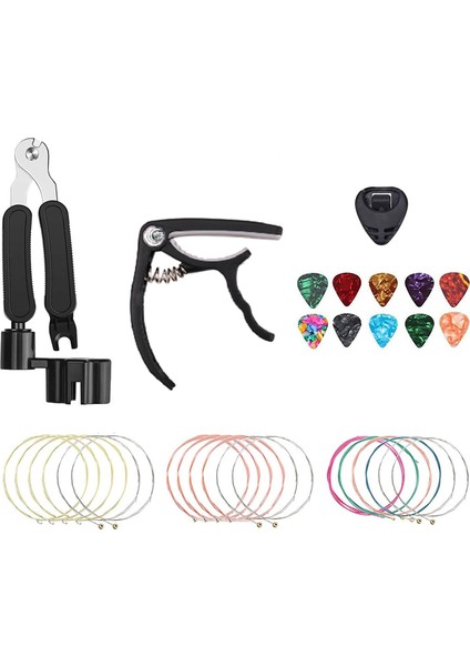 18 Adet Gitar Telleri Seti, Akustik Gitar Değiştirme Aracı, Akustik Dizeleri, Gitar Seçtikleri, Capo, Ölçekli Çıkartmalar, Seçtikleri Tutucu (Yurt Dışından)