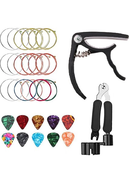18 Adet Gitar Telleri Seti, Akustik Gitar Değiştirme Aracı, Akustik Dizeleri, Gitar Seçtikleri, Capo, Ölçekli Çıkartmalar, Seçtikleri Tutucu (Yurt Dışından)