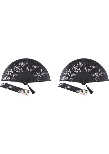 2x Büyüleyici Zarif Modern Kadın El Yapımı Bambu Ipek 8.27 Inç(21 Cm) Katlanır Cep Çanta El Yelpazesi (Yurt Dışından)