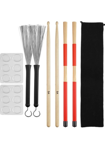 Baget Seti, 5A Akçaağaç Ahşap Bagetler, Davul Çubukları Fırçalar, Geri Çekilebilir Tambur Tel Fırçalar, Çantalı Tambur Sönümleyiciler (Yurt Dışından)