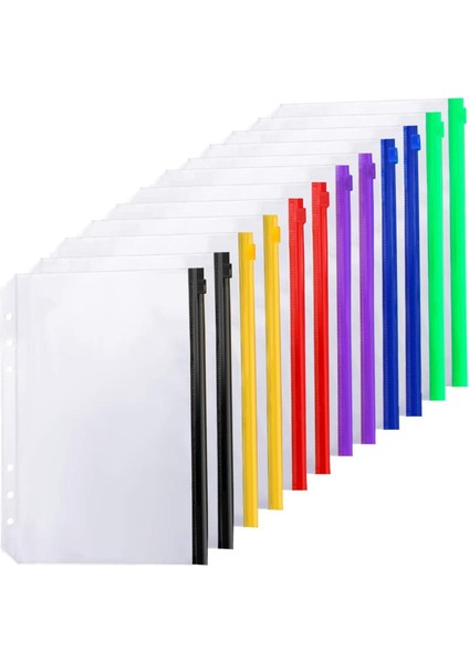 12 Adet Klasör Cepleri A5 Boyutu 6 Delik Fermuarlı Klasör Çantası Klasörleri 6 Halkalı Defter Bağlayıcı Gevşek Yaprak Çanta (Yurt Dışından)