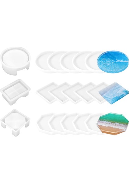 18 Adet Reçine Coaster Kalıpları, Dıy Art Craft Bardak Altlıkları Için Saklama Kutusu Kalıpları ile Epoksi Coaster Kalıpları (Yurt Dışından)