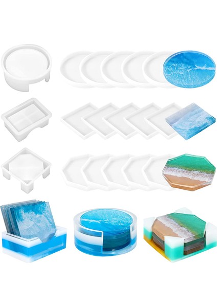 18 Adet Reçine Coaster Kalıpları, Dıy Art Craft Bardak Altlıkları Için Saklama Kutusu Kalıpları ile Epoksi Coaster Kalıpları (Yurt Dışından) fiyatları