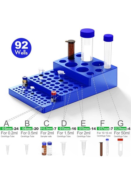 2x Çok Fonksiyonlu Santrifüj Tüpü Rafı 0.2/0.5/1.5/2/5/10/15/50ML Kademeli Test Tüpü Laboratuvar Malzemeleri (Yurt Dışından)