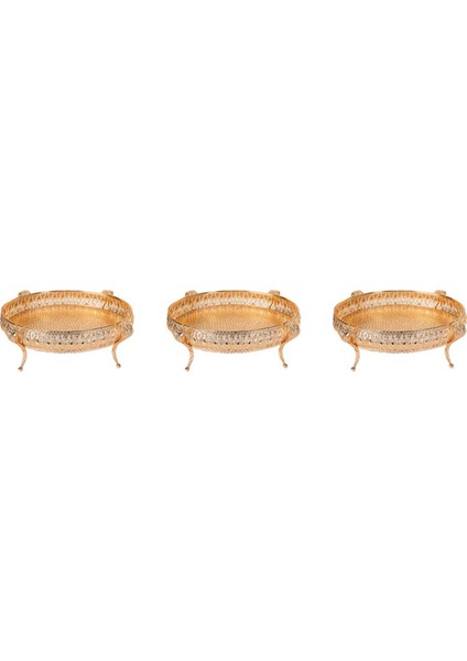 3x Ev Yemek Tepsisi Vintage Meyve Tabağı Masa Aperatif Demir Saklama Kutusu Oval Tepsi Altın Meyve Sepeti Masa Dekoru (Yurt Dışından)