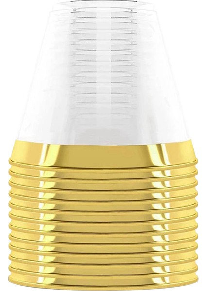 4x Plastik Bardak 9 Oz Sert Tek Kullanımlık Bardak Plastik Şarap Cam Parti Düğün Şarap Cam Şeffaf Plastik Bardak-Altın Jant (Yurt Dışından)