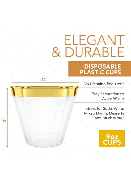 4x Plastik Bardak 9 Oz Sert Tek Kullanımlık Bardak Plastik Şarap Cam Parti Düğün Şarap Cam Şeffaf Plastik Bardak-Altın Jant (Yurt Dışından)