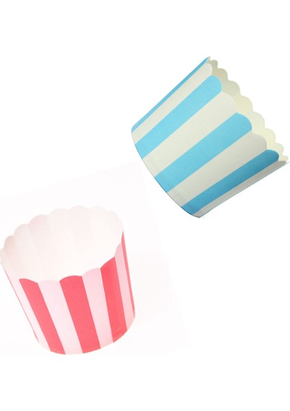 100 Adet Cupcake Kağıt Kek Kutusu Pişirme Bardakları Astar Muffin Mutfak Pişirme - 50 Adet Kırmızı ve 50 Adet Mavi Çizgili (Yurt Dışından)