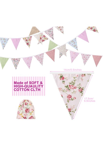 40FT Kumaş Bunting, 84 Adet Açık Bunting Banner, Bahçe Doğum Günü Partisi Için Çiçek Vintage Pamuk Üç Köşeli Bayrak (Yurt Dışından)