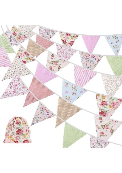 40FT Kumaş Bunting, 84 Adet Açık Bunting Banner, Bahçe Doğum Günü Partisi Için Çiçek Vintage Pamuk Üç Köşeli Bayrak (Yurt Dışından)