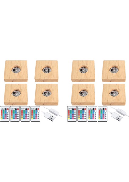8 Adet Ahşap LED Gece Lambası Tabanı Işıklı Ekran Lambası Tabanı Standı Için Uzaktan Kumanda ile 3D Kristal Cam Sanatı (Yurt Dışından)