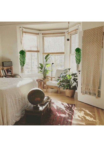 2x Boho Makrome Hava Tesisi Askı Tillandsia Asılı Sepet Halat Tutucu Çiçek Ev Dekor (10 Cm) (Yurt Dışından)