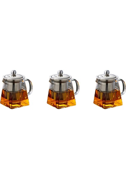 3x Kalınlaşmış Cam Çaydanlık Isıya Dayanıklı Çiçek Çay Potu Kabarcık Çaydanlık Paslanmaz Çelik Filtre Çaydanlık Kare Pot 350 ml (Yurt Dışından)