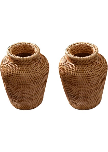 2x Rattan Dokuma Vazo Sanat Vazo Moda Masa Üstü Dekorasyon Bitkiler Saksı Hevesli Ev Bahçe Malzemeleri Çiçek (Yurt Dışından) fiyatları
