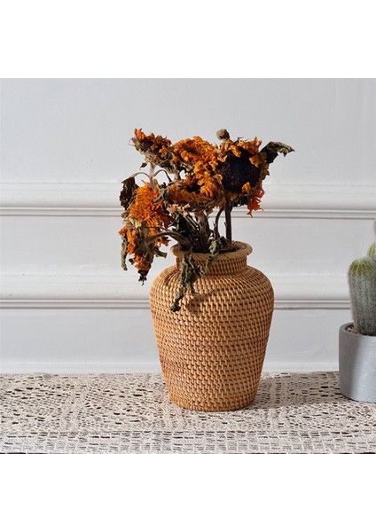2x Rattan Dokuma Vazo Sanat Vazo Moda Masa Üstü Dekorasyon Bitkiler Saksı Hevesli Ev Bahçe Malzemeleri Çiçek (Yurt Dışından) fırsatları