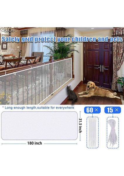 2x Merdiven Ağı - Ray - Balkon Korkuluğu Koruması Korkuluk Geçirmez Merdiven Ağı Çocuk, Evcil Hayvan - Iç Mekan ve (Yurt Dışından)