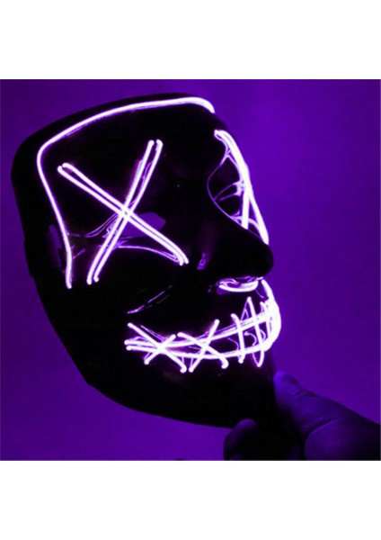 2x Cosplay Up Wire Tasfiye Maskesi Kostüm Cadılar Bayramı Işığı Korkunç LED Floresan Mor (Yurt Dışından)