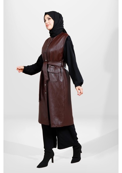 3819 Çıtçıtlı Tesettür Kahve Yelek Kap fiyatları