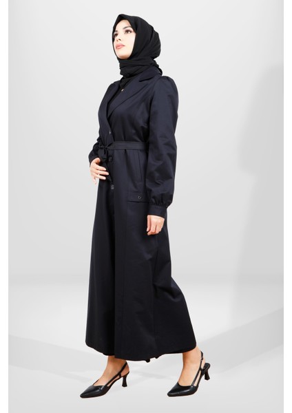 3839 Düğmeli Lacivert Tesettür Uzun Trençkot fiyatları