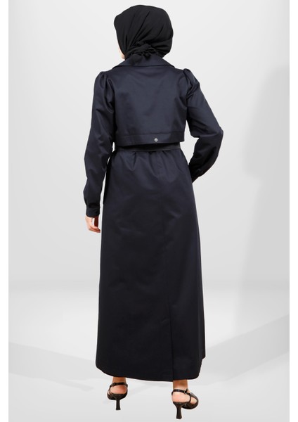 3839 Düğmeli Lacivert Tesettür Uzun Trençkot fırsatları