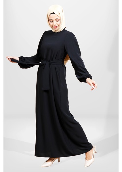 5545 Pilikaşe Kol Detaylı Siyah Tesettür Elbise fiyatları