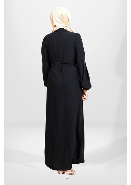 5545 Pilikaşe Kol Detaylı Siyah Tesettür Elbise fırsatları