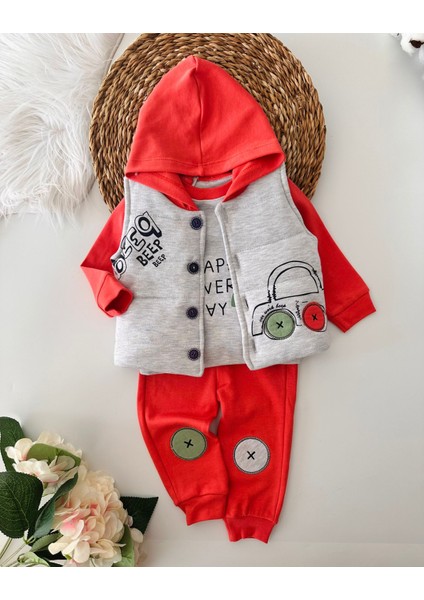 Erkek Bebek Yelekli Kapişonlu 3 lü takım - Turuncu fiyatları