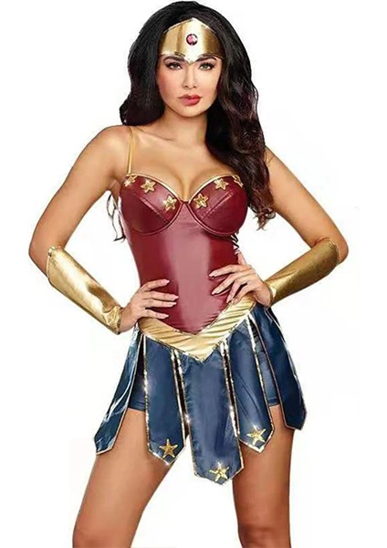 Janae Cosplay Kıyafetleri Suni Deri Wonder Woman Cosplay Elbise - Pembe (Yurt Dışından)