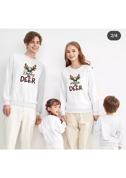 Yeni Yıl Aile Kombin Deer Baskılı (Tekli Satış) - Anne Sweat Tişört