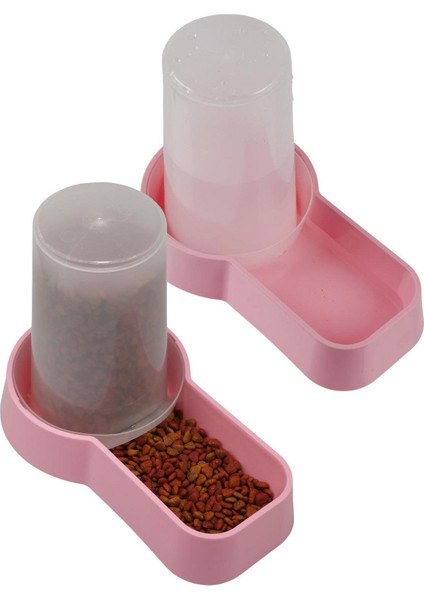 Hazneli Plastik Kedi Köpek Mama ve Su Kabı 1 5 Lt Kare Açık Pembe 2 Adet