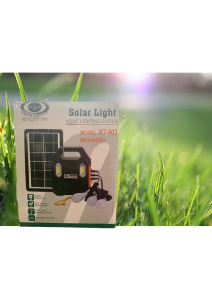 RT-903 Solar Panelli 3 Ampüllü Usb-Mp3-Radyo Destekli Solar Işıldak Fener