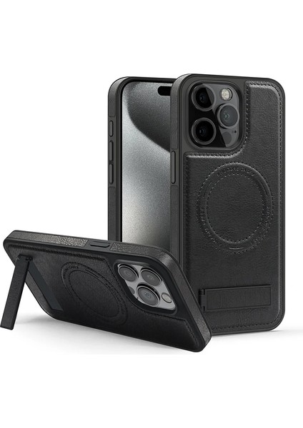 Apple iPhone 15 Pro Pu Deri Manyetik Çekim Braket Cep Telefonu Kılıfı (Yurt Dışından)
