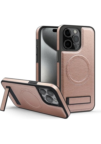 Apple iPhone 15 Pro Pu Deri Manyetik Çekim Braket Cep Telefonu Kılıfı (Yurt Dışından)
