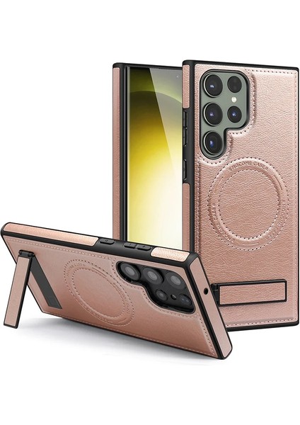 Samsung Galaxy S24 Plus Pu Deri Manyetik Çekim Braket Cep Telefonu Kılıfı (Yurt Dışından)