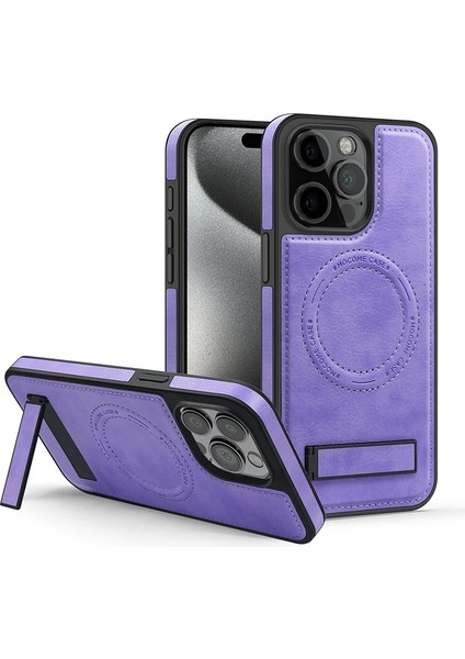 Apple iPhone 15 Plus Pu Deri Manyetik Çekim Braket Cep Telefonu Kılıfı (Yurt Dışından)