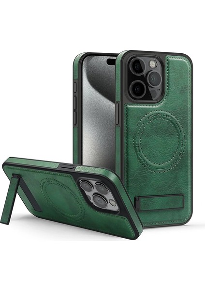 Apple iPhone 15 Plus Pu Deri Manyetik Çekim Braket Cep Telefonu Kılıfı (Yurt Dışından)
