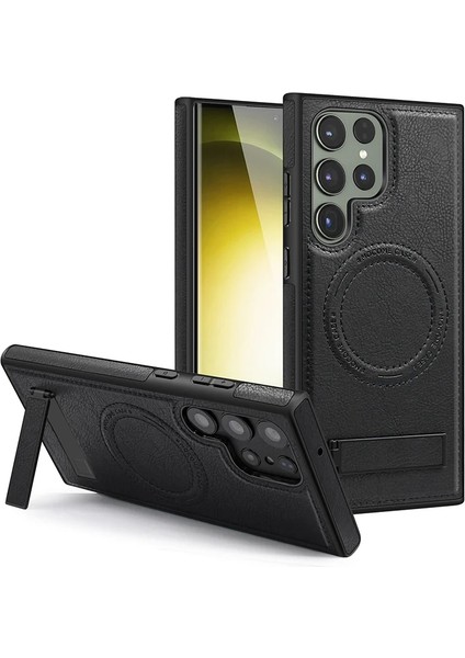 Samsung Galaxy S24 Plus Pu Deri Manyetik Çekim Braket Cep Telefonu Kılıfı (Yurt Dışından)