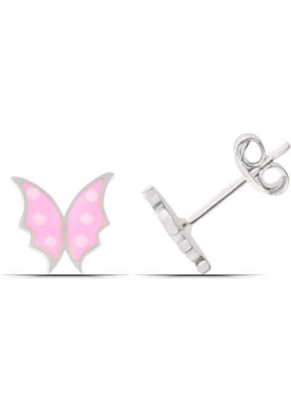 Kelebek Tasarım Mineli 925 Ayar Gümüş Kız Çocuk Küpe