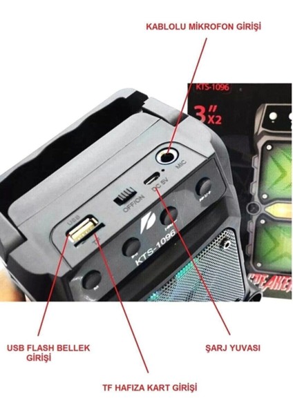 Parti Hoparlörü Bluetooth Hoparlör 3 Inç × 2 Ses Bombası Radyo-Usb-Tf Giriş Gri Renk