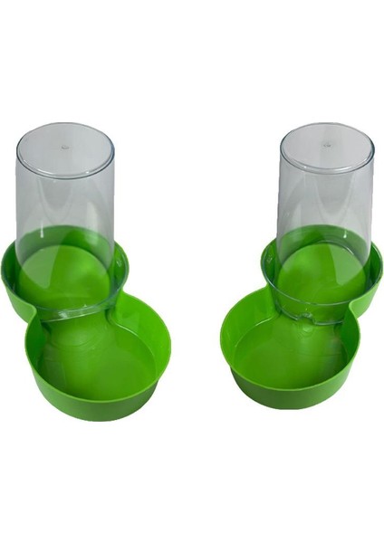 Hazneli Plastik Kedi-Köpek Mama ve Su Kabı 1,5 Lt Yuvarlak Yeşil 2 Adet