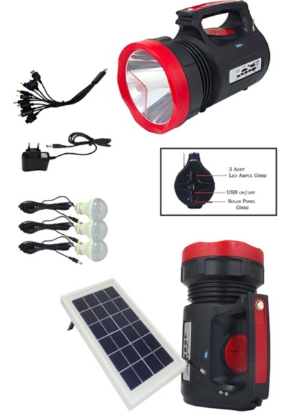 Fm Radyolu Mp3 Müzik Çalar Sdkart USB Bellek Güneş Enerjili Acil Durum Aydınlatma Solar Kamp 906