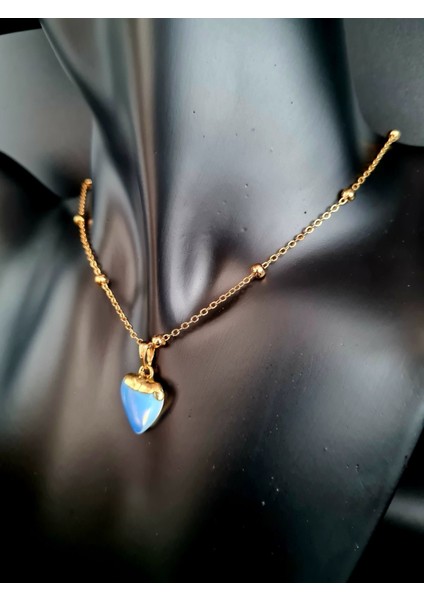 Sertifikalı Opal Doğal Taş Kalp Tasarım Kolye Özel Tasarım Zincir Hediyeli Aaa Kalite