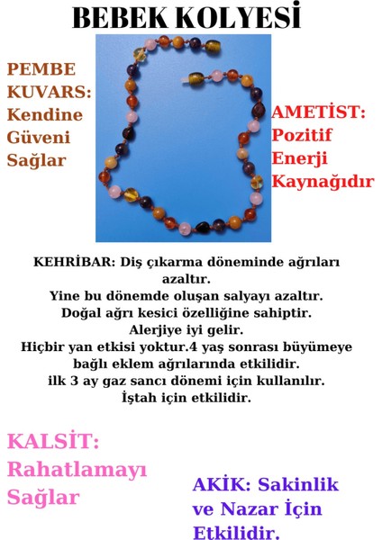 Sertifikalı Doğal Taş Bebek Kolyesi Kehribar, Ametist, Kalsit, Akik, Pembe Kuvars Bebek Kolye fiyatları
