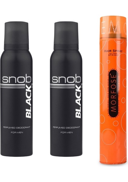 Black Perfumed Deodorant For Men 150 Ml 2 Adet + Morfose Ultra 400 Ml Sert Saç Spreyi