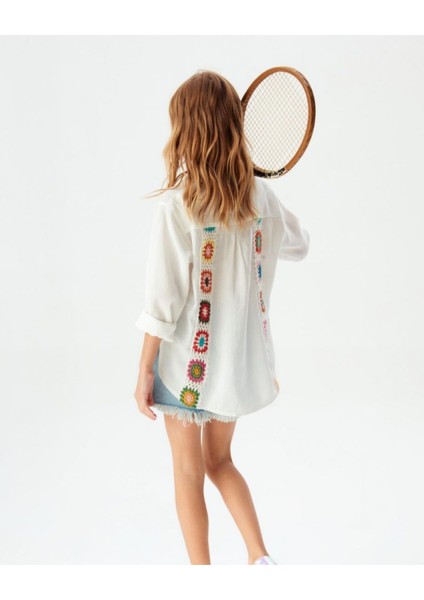 8-14 Yaş Kız Çocuk Işlemeli Keten Gömlek fırsatları