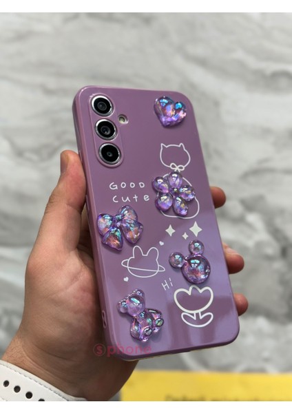 Samsung Galaxy M34 5g 3D Kabartma Emoji Figür Ayıcık Çiçek Kurdele Happy Good Luck Funny Heart