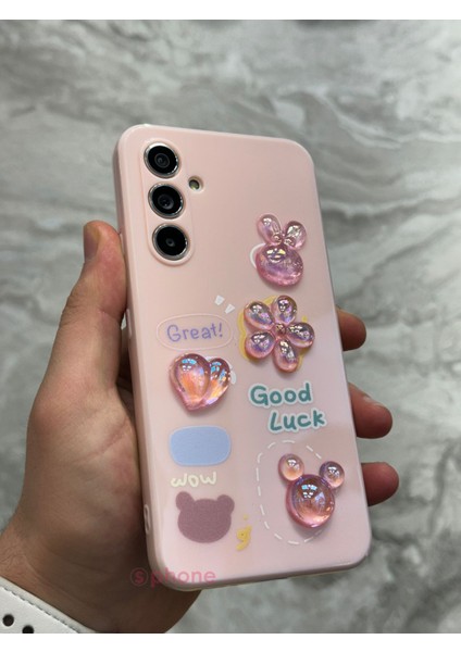 Samsung Galaxy M34 5g 3D Kabartma Emoji Figür Ayıcık Çiçek Kurdele Happy Good Luck Funny Heart