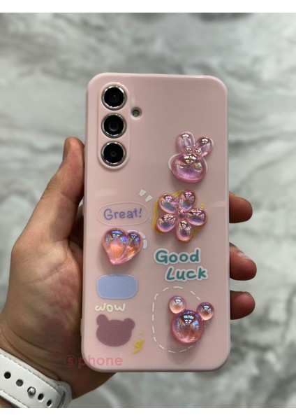 Samsung Galaxy M34 5g 3D Kabartma Emoji Figür Ayıcık Çiçek Kurdele Happy Good Luck Funny Heart