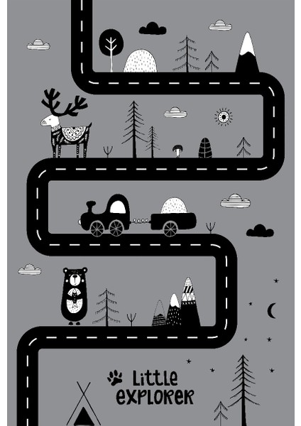 Yıkanabilir Kaymaz Taban Bambu Pamuk Dokuma Halı Arabalar ve Yol Şeriti Desenli Çocuk Halısı 03 fiyatları